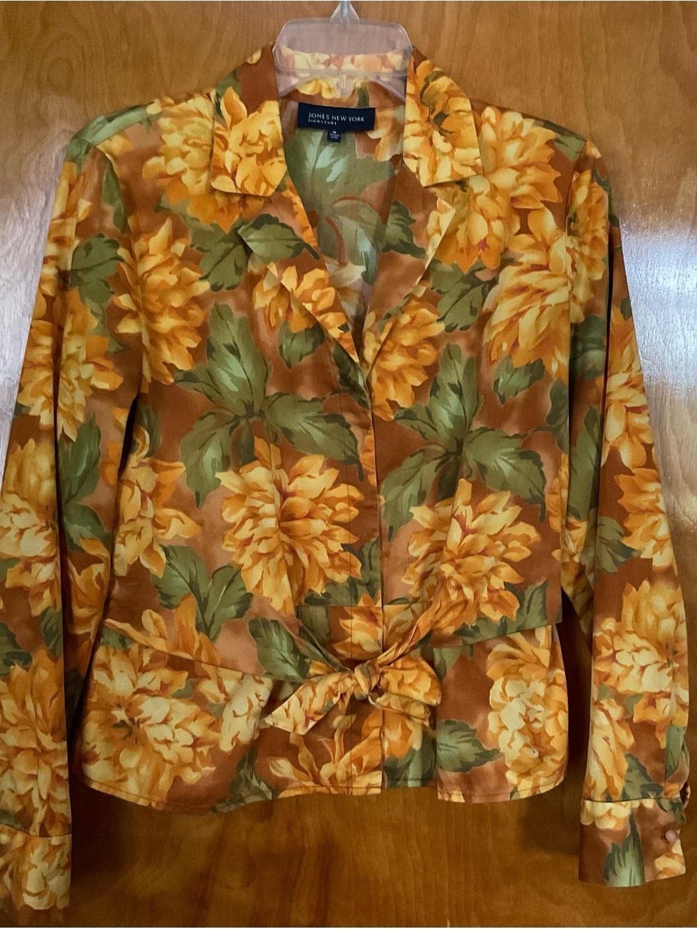 Jones New York Yellow Floral Tie-Front Blouse